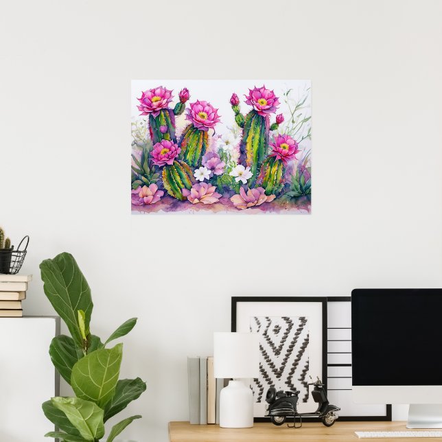 Pink Cactus Desert Flowers Art Poster - Arizona! (Bureau à domicile)