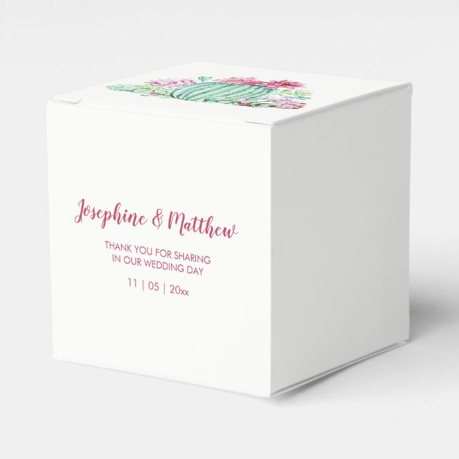Pink Cactus Flowers Succulents Watercolor Wedding Favor Box (Front Side)