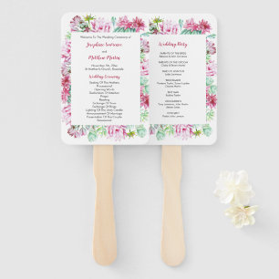 Pink Cactus Flowers Succulents Wedding Program Hand Fan