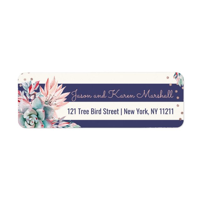 Pink Cactus Navy Stripes et Rose Gold Address (Devant)