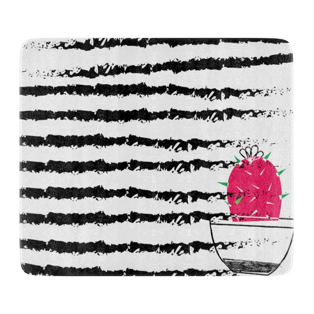 Pink Cactus striped pattern design Cutting Board (Front)