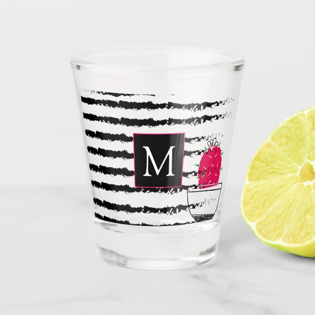 Pink Cactus striped pattern design Shot Glass (Front)