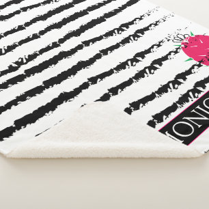 Pink Cactus striped pattern Sherpa Blanket