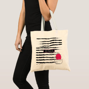 Pink Cactus striped Tote Bag