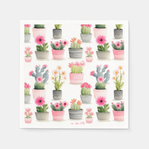 Pink Cactus Succulent Pattern Western Watercolor Napkin