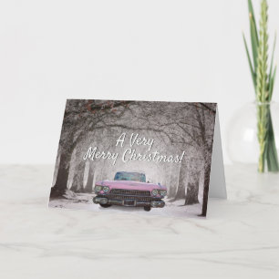 Pink Cadillac Classic Vintage Car Christmas Card