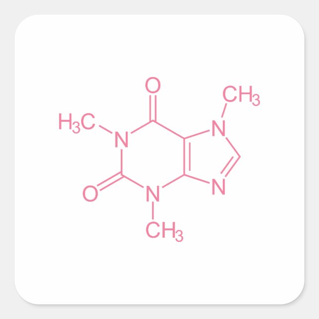 Pink Caffeine Molecule Square Sticker (Front)