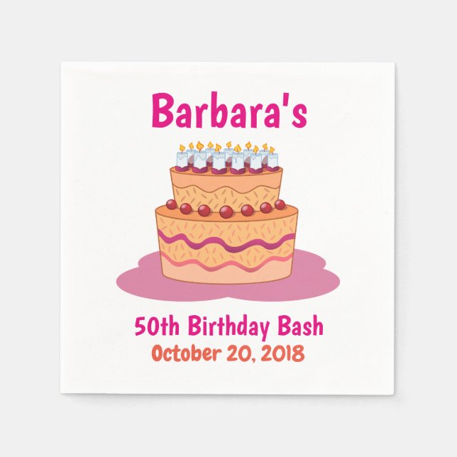 Pink Cake 50th Birthday Party Napkin (Front)