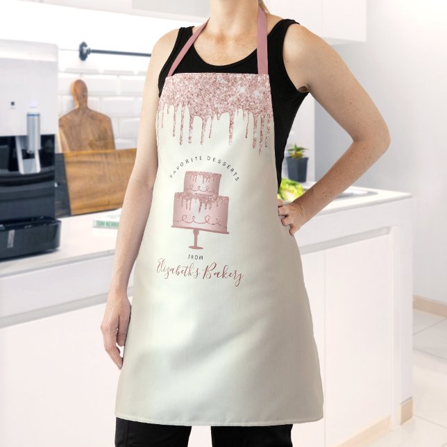 Pink Cake Bakery Chef Glitter Drips Script Gold Apron (Creator Uploaded)