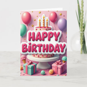 Pink Cake Birthday Card