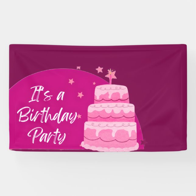 Pink Cake Birthday Party Banner (Horizontal)