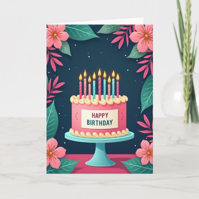 Pink Cake Blossom Birthday Card (Front)