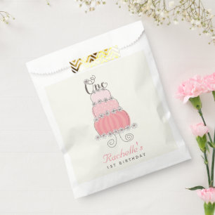 Pink Cake Daisies One Baby Girl 1st Birthday Party Favour Bag