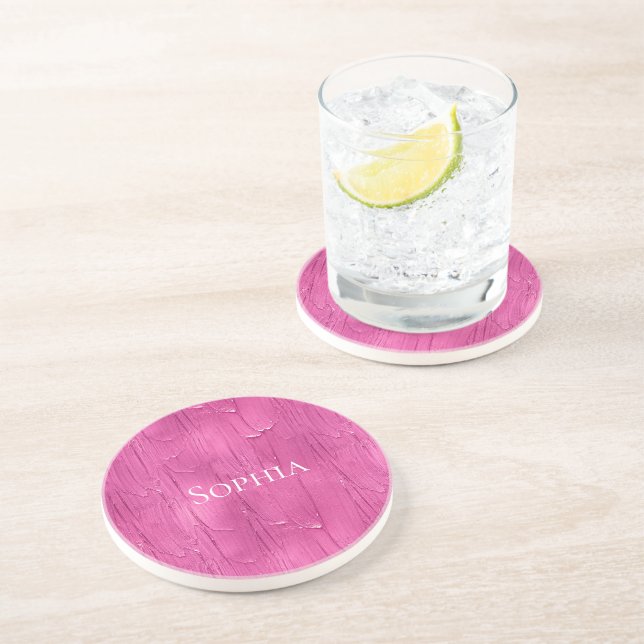 Pink Cake Frosting Personalized Coaster (Side)