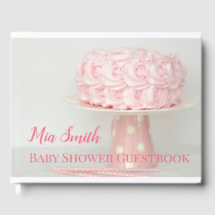 Pink cake girl baby shower guest book