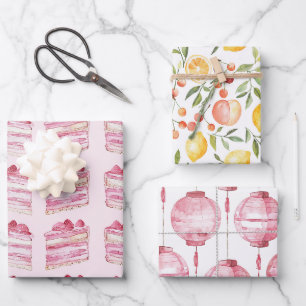 Pink Cake Lemons Lanterns Bridal Shower Wrapping Paper Sheet