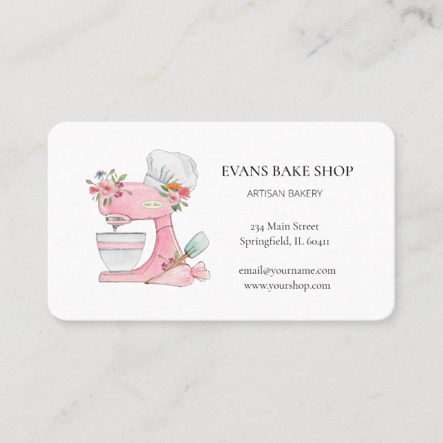 Pink Cake mixer logo Bakery  Business Card (Front)