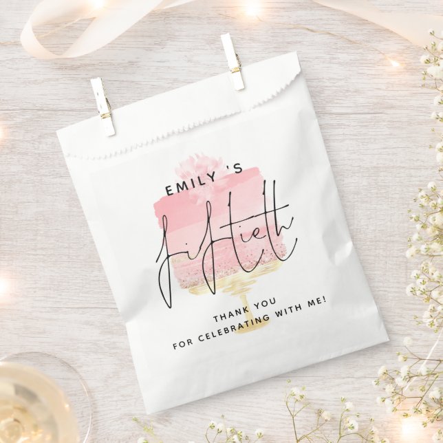 Pink Cake Name 50th Birthday Party Thank You Favour Bag (Clipped)