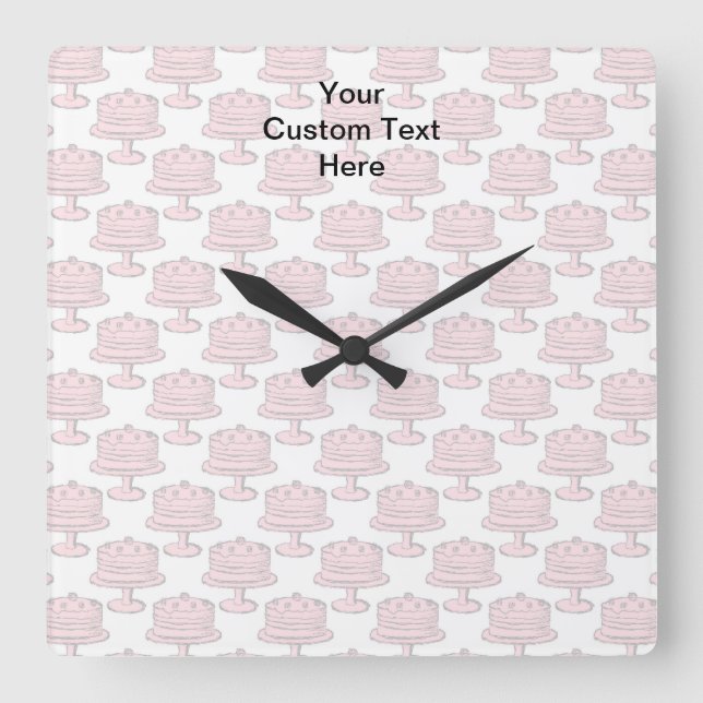 Pink Cake Pattern with Custom Text. Square Wall Clock (Front)