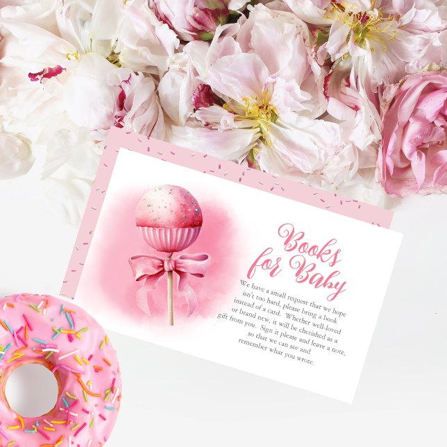 Pink Cake Pop Girl Baby Shower Books for Baby Enclosure Card (Pink Cake Pop Girl Baby Shower Books for Baby Enclosure Insert Card -- Pink Candy Frame Collection)