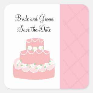 Pink Cake Save the Date Square Sticker
