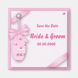 Pink Cake Wedding Favour or Save the Date Magnet