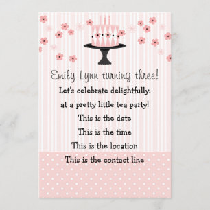 Pink Cake with 3 Candles Invitation