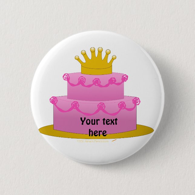 Pink Cake With Crown Birthday 2 Inch Round Button (Front)
