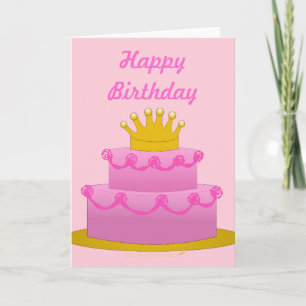 Pink Cake With Crown Birthday Blank Inside Card