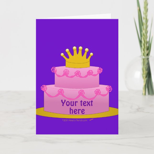 Pink Cake With Crown Birthday Card (Front)