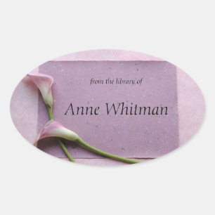 Pink calla lilies bookplate oval sticker