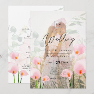 PINK CALLA LILIES PHOTO OVERLAY WEDDING INVITE