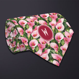 Pink Calla Lillies Floral  Tie