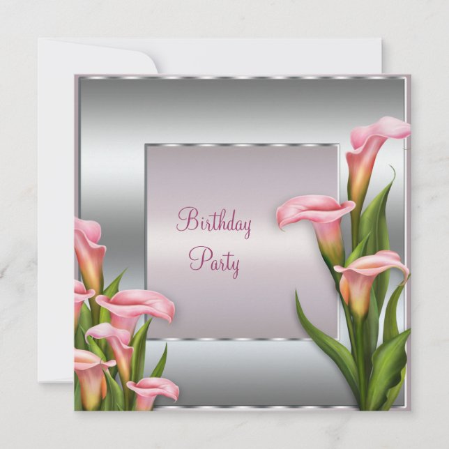 Pink Calla Lily Birthday Party Invitation Template (Front)