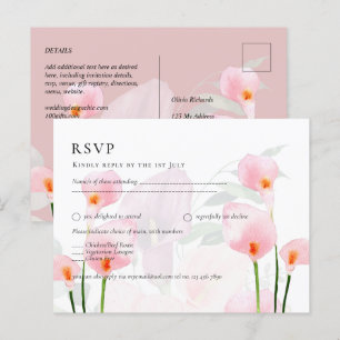 Pink Calla Lily Bouquet Wedding RSVP Postcard