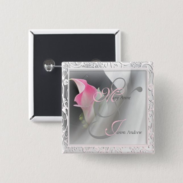 Pink Calla Lily Flourish Frame Button (Front & Back)