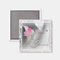 Pink Calla Lily Flourish Frame Magnet