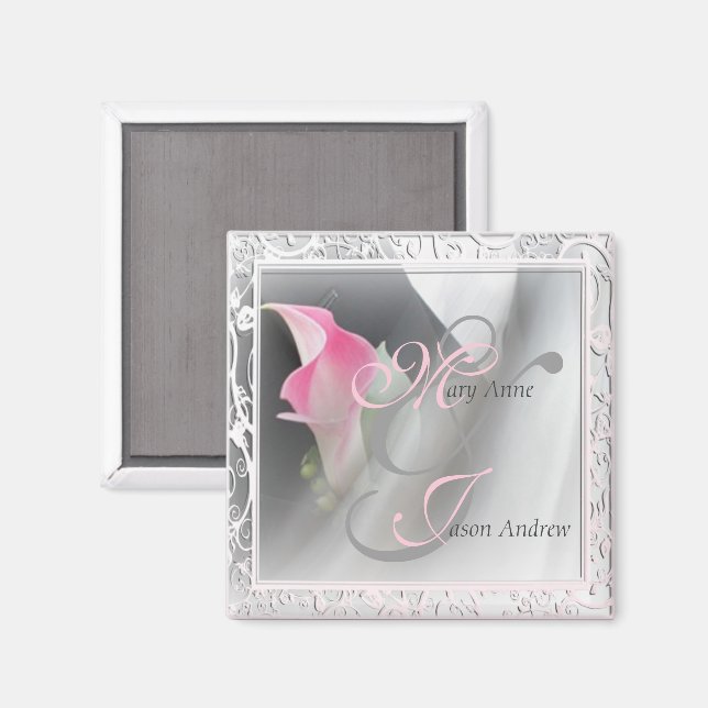Pink Calla Lily Flourish Frame Magnet (Front/Back)