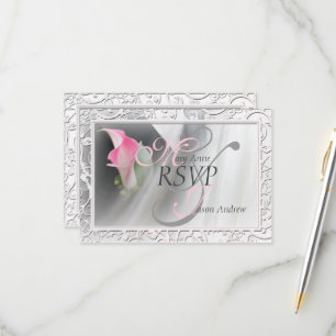Pink Calla Lily Flourish Frame Wedding RSVP