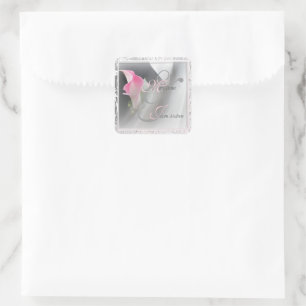 Pink Calla Lily Flourish Frame Wedding Sticker