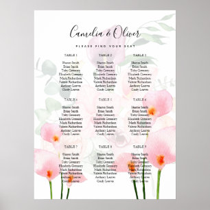 Pink Calla Lily SEATING CHART 9 Table Foam Board