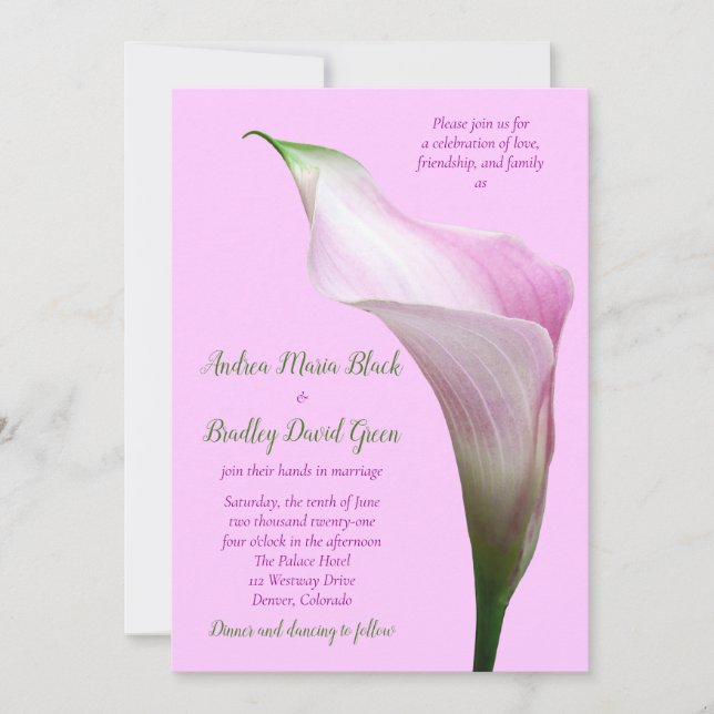 Pink Calla Lily Wedding Invitation (Front)