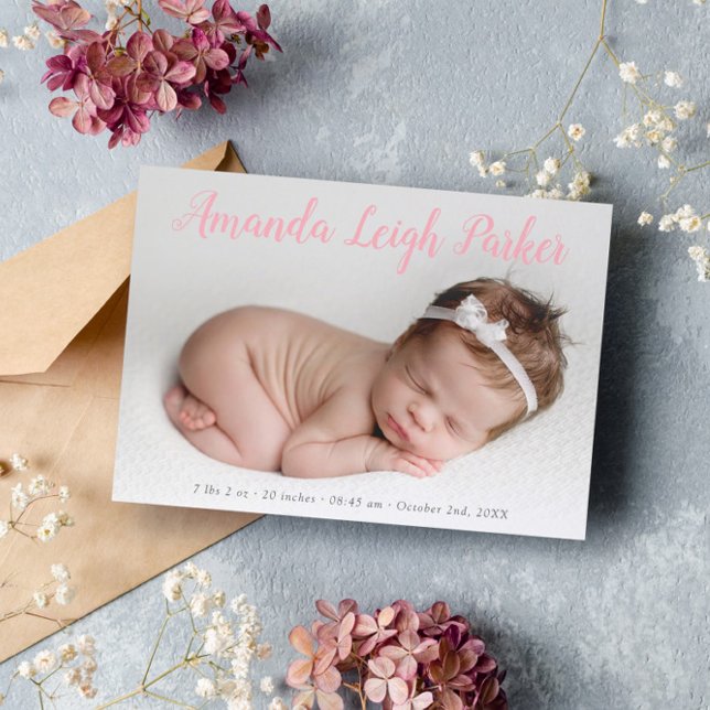 Pink Calligraphy Name Baby Announcement (Creator Uploaded)