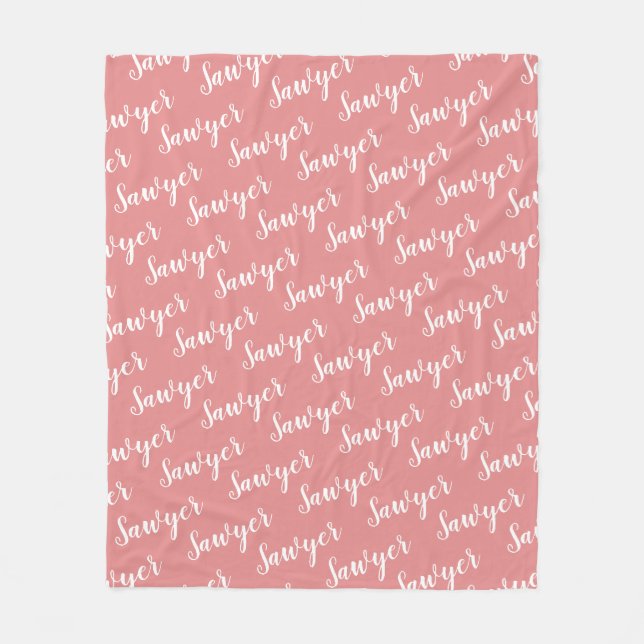 Pink Calligraphy Personalized Repeat Name Fleece Blanket (Front)