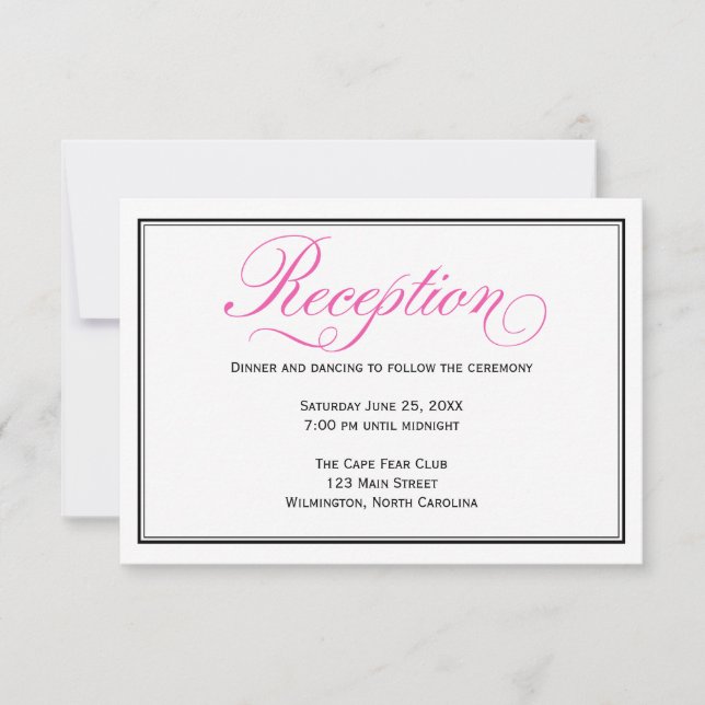 Pink Calligraphy Script Wedding Reception Card (Front)