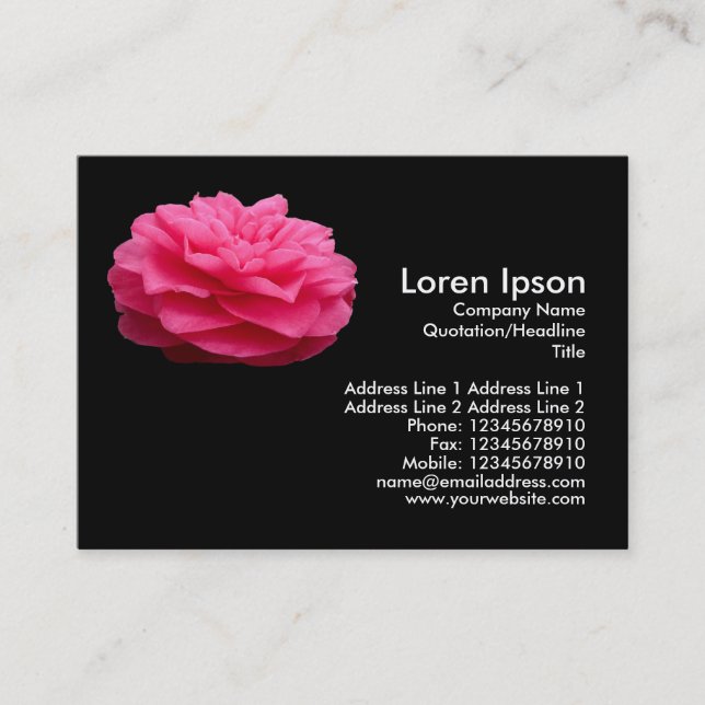 Pink Camelia 3 - Black Business Card (Front)