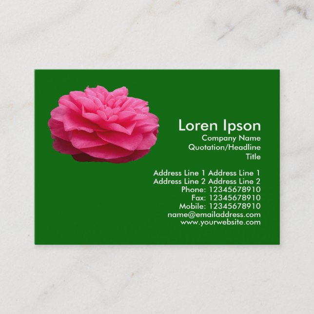 Pink Camelia 3 - Grass Green Business Card (Front)
