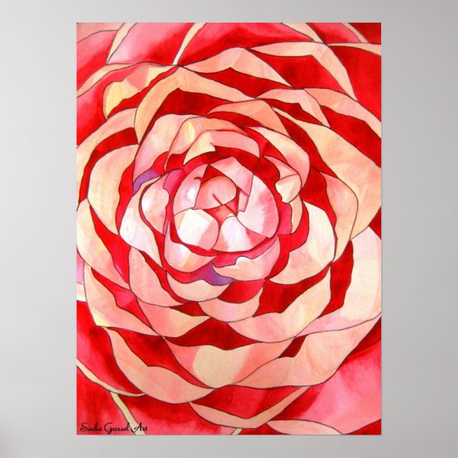 Pink Camellia abstract original art painting Poster (Front)