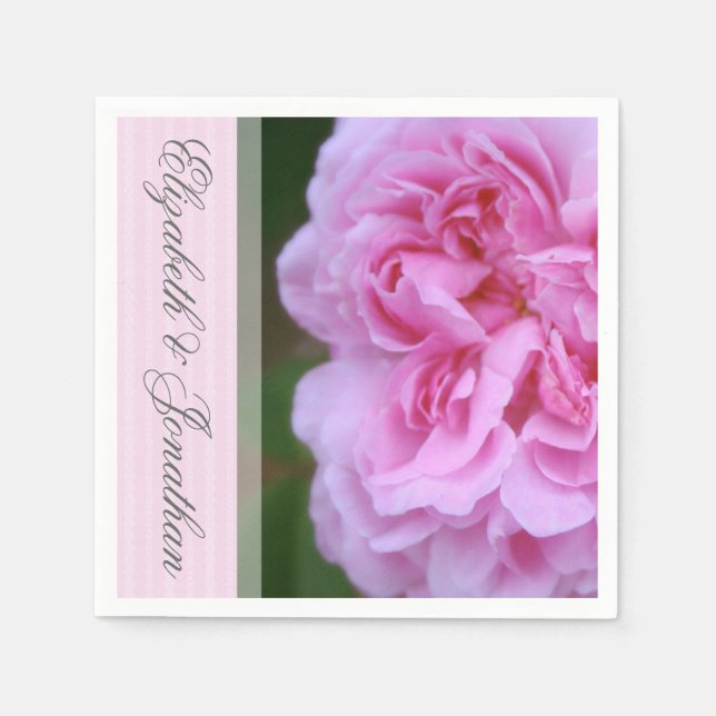 Pink Camellia and Ribbon Wedding Napkin (Front)