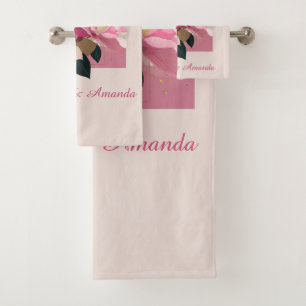 Pink Camellia Bloom Bath Towel Set